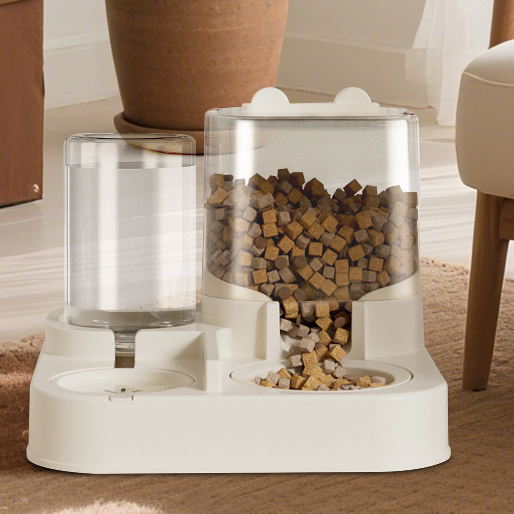 2-in-1 Automatic Pet Feeder and Water Dispenser, Transparent Food and Water Bowl, Self Refilling Pet Feeding Station