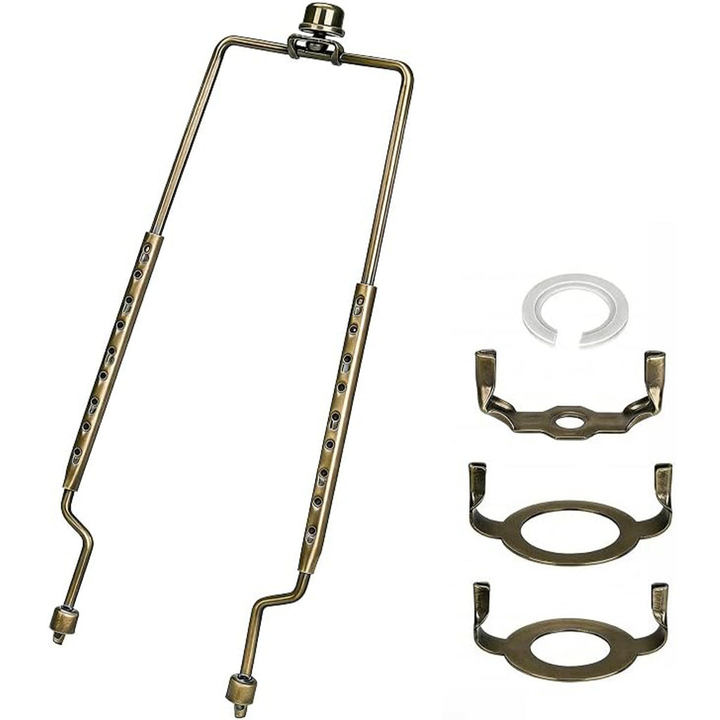 ALUCSET Adjustable Lamp Harp Holder, 8-12 Inch Lampshade Bracket Kit with UNO Fitter Adapter, Compatible with E14 E26 E27 Lamp Base and Standard Lamp Rod