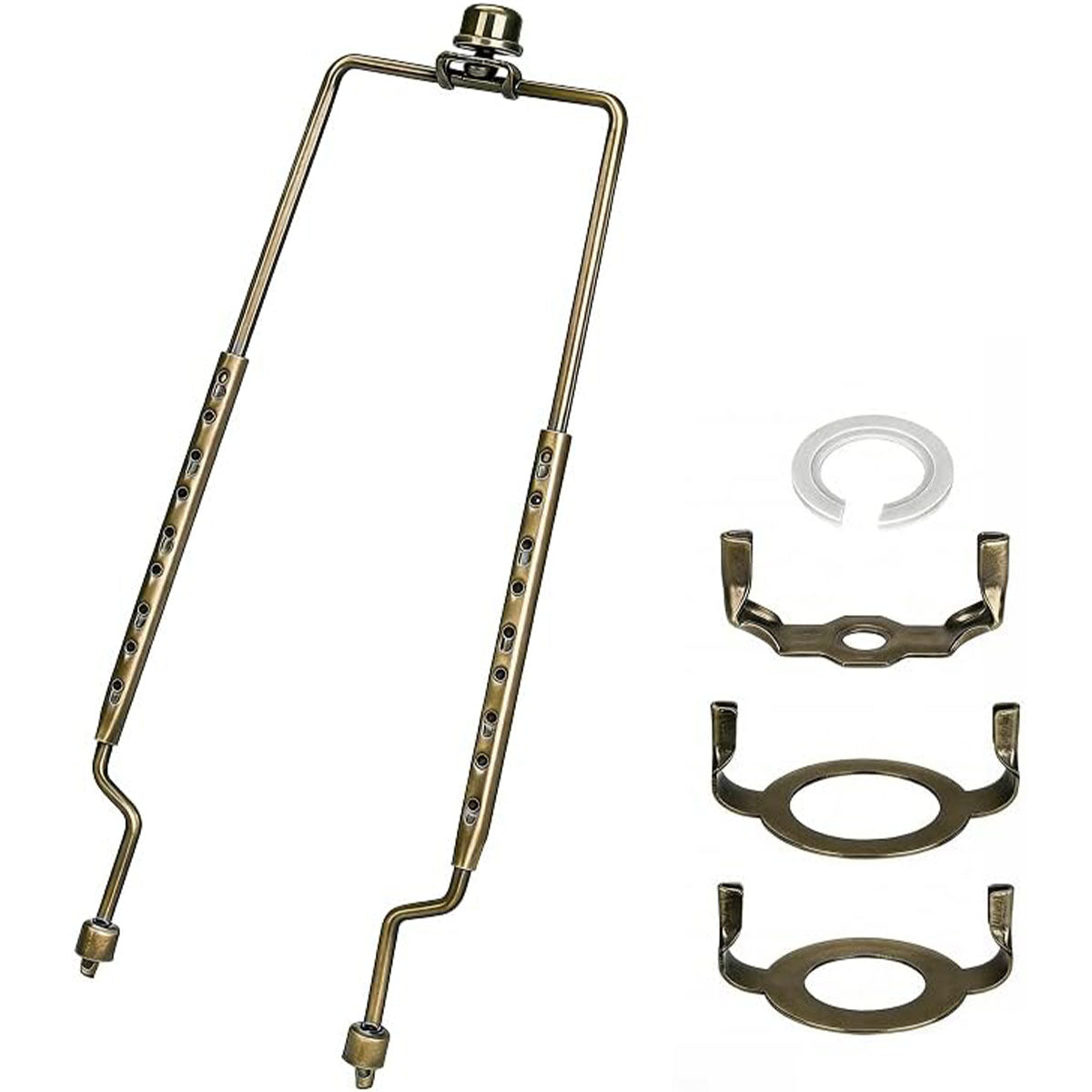ALUCSET Adjustable Lamp Harp Holder, 8-12 Inch Lampshade Bracket Kit with UNO Fitter Adapter, Compatible with E14 E26 E27 Lamp Base and Standard Lamp Rod