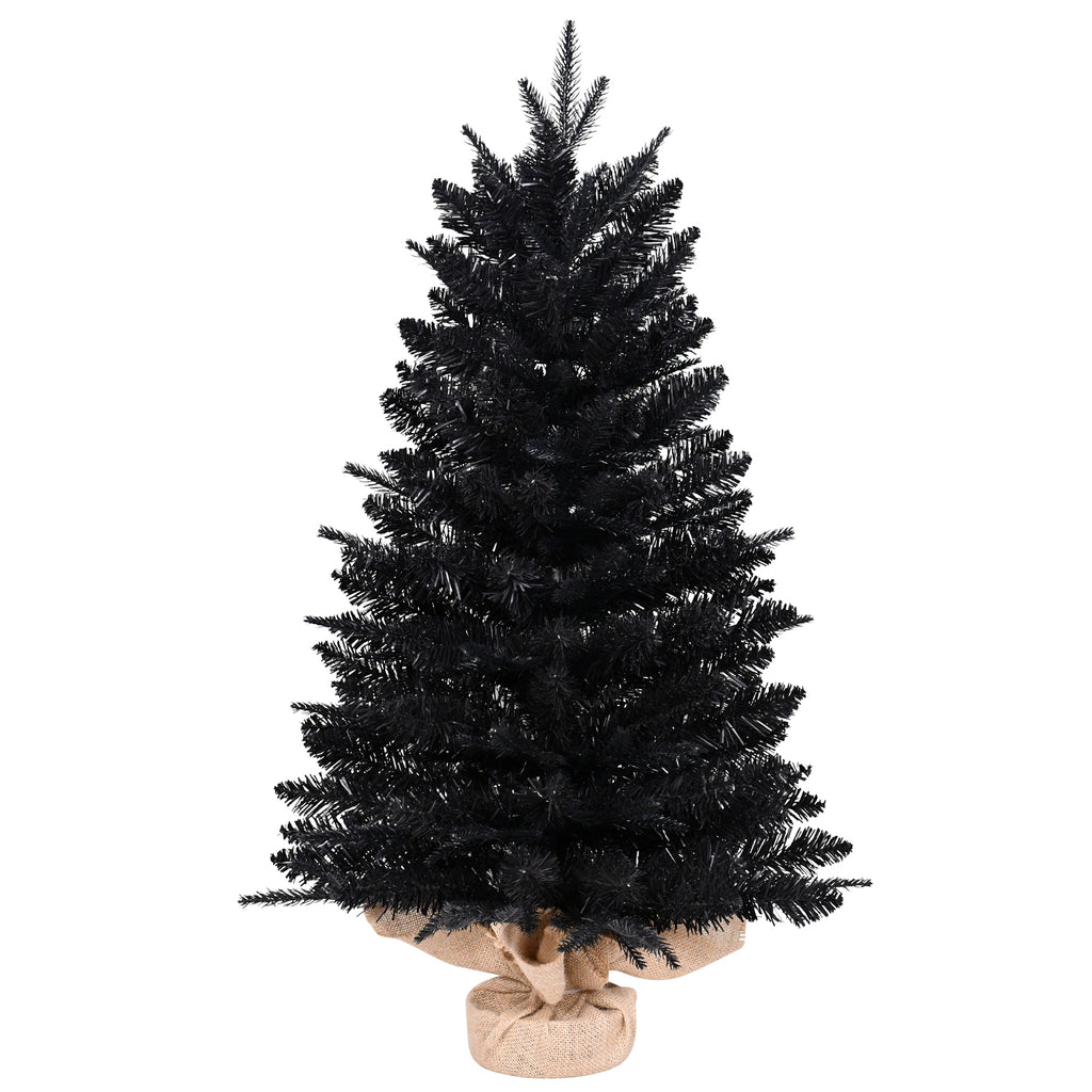 2ft Black Artificial Mini Christmas Tree, Small Tabletop Christmas Tree with Burlap Base, Hinged Branches for Home Table Holiday Halloween Xmas Decor