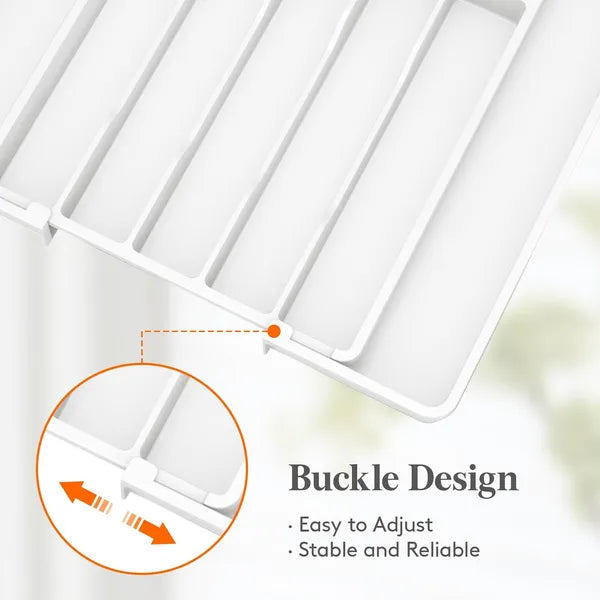 AEELLEEA Expandable Silverware Drawer Organizer Tray, White Adjustable Kitchen Utensil Holder for Flatware