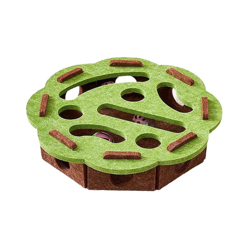 Interactive Cat Ball Track Toy with Felt Cover – Green/Brown, 11.81"