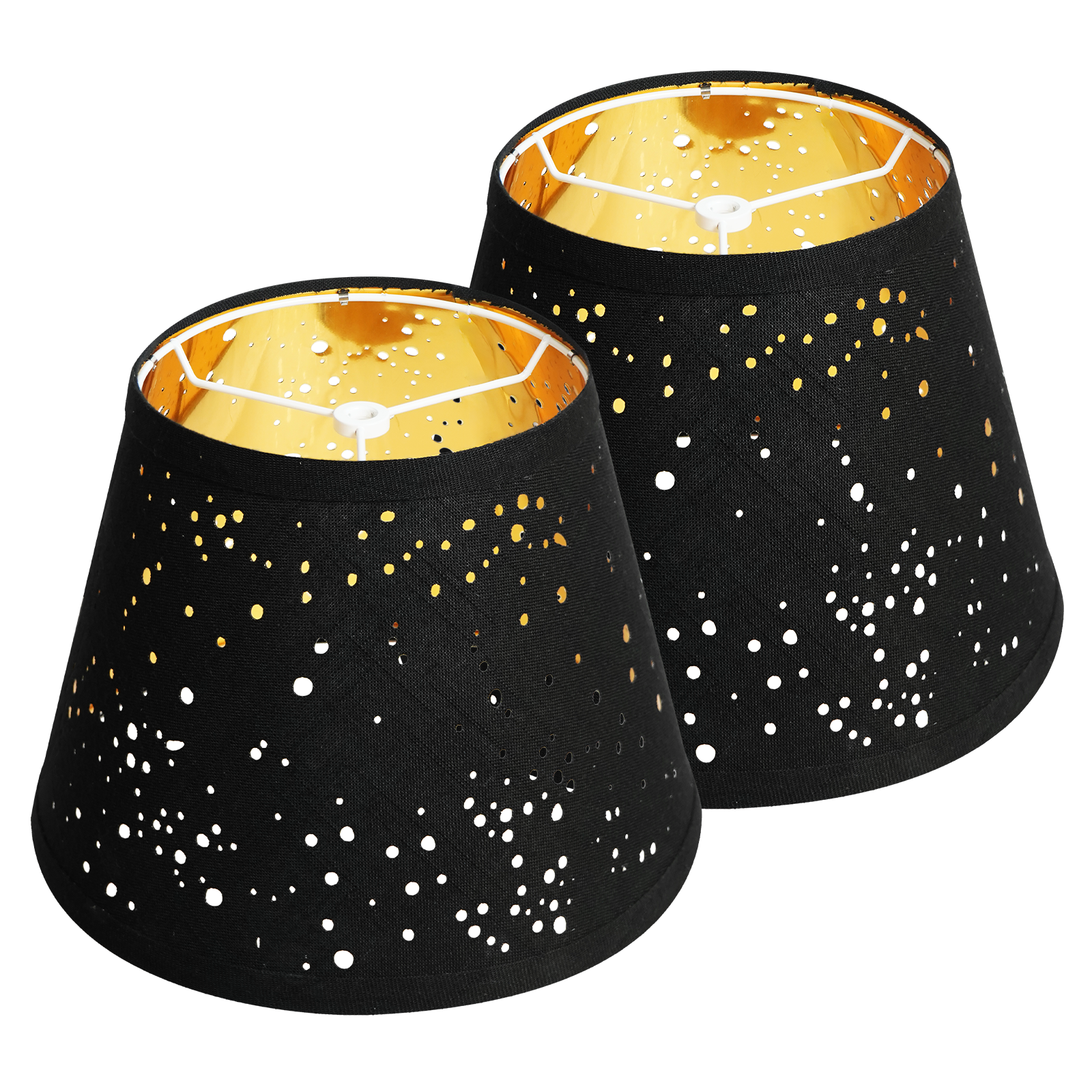 ALUCSET Set of 2 Natural Linen Bell Lamp Shades – Spider Fitter, 7" Top x 11" Bottom x 8"H, Black/Gold, Harp Holder Included