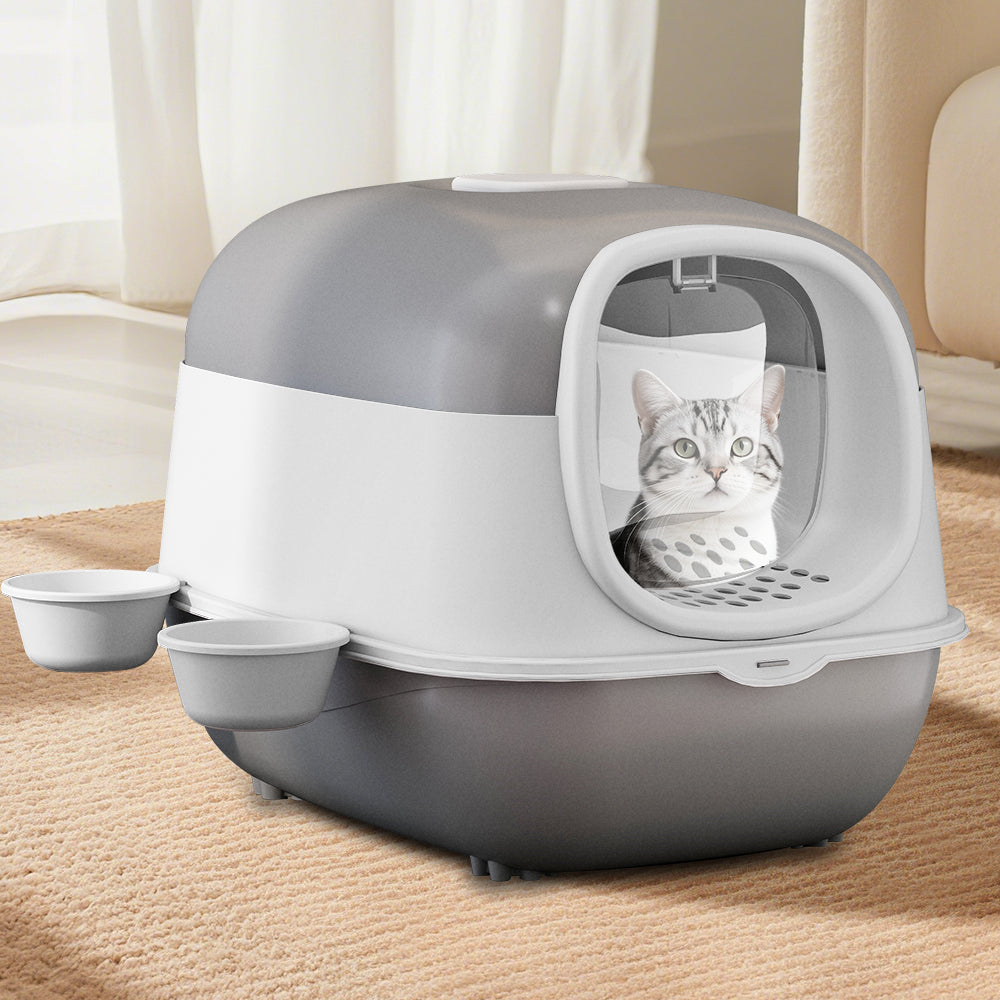 Enclosed Cat Litter Box with Lid & Scoop, Front Entry Anti-Splash Kitty Litter Pan, Odor Control, Easy Clean, Space Saving for Indoor Small Cats