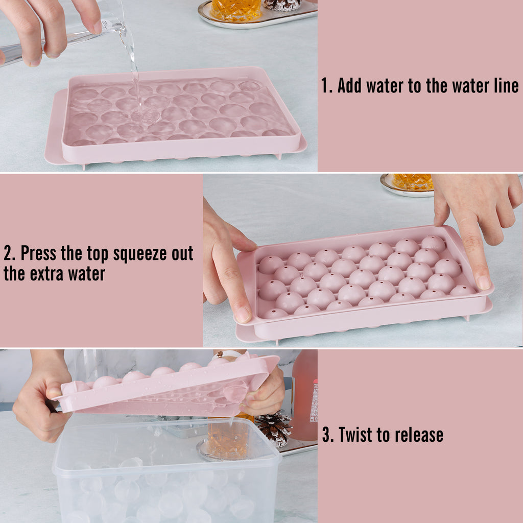 1-Inch Round Ice Cube Tray with Lid and Storage Bin, Small Sphere Ice Ball Molds for Freezer, Reusable Ice Maker Tray for Whiskey, Cocktails & Daily Drinks