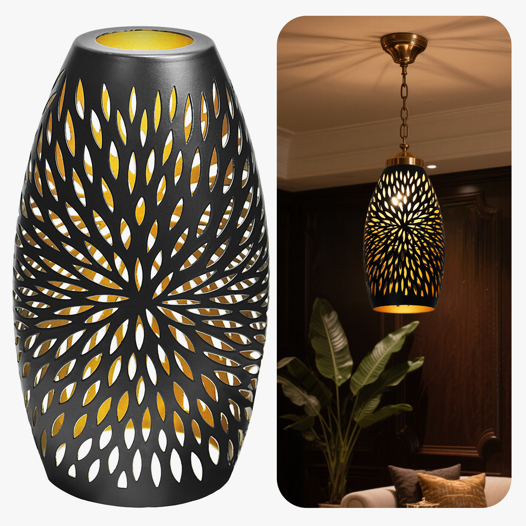 Etched Hollow Oval Pendant Shade – 7.8×4.7 Inch&1-5/8" Fitter