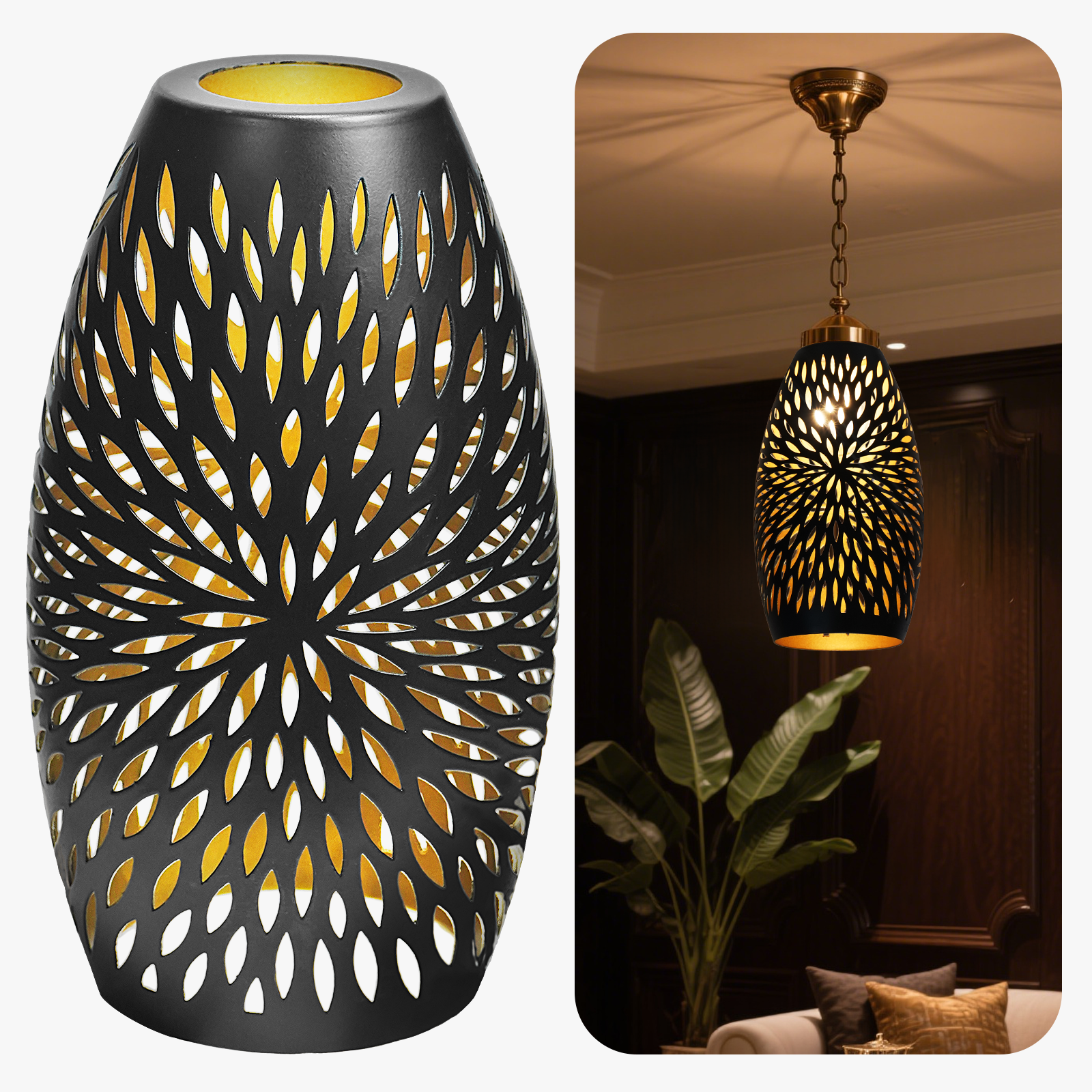 Etched Hollow Oval Pendant Shade – 7.8×4.7 Inch&1-5/8" Fitter