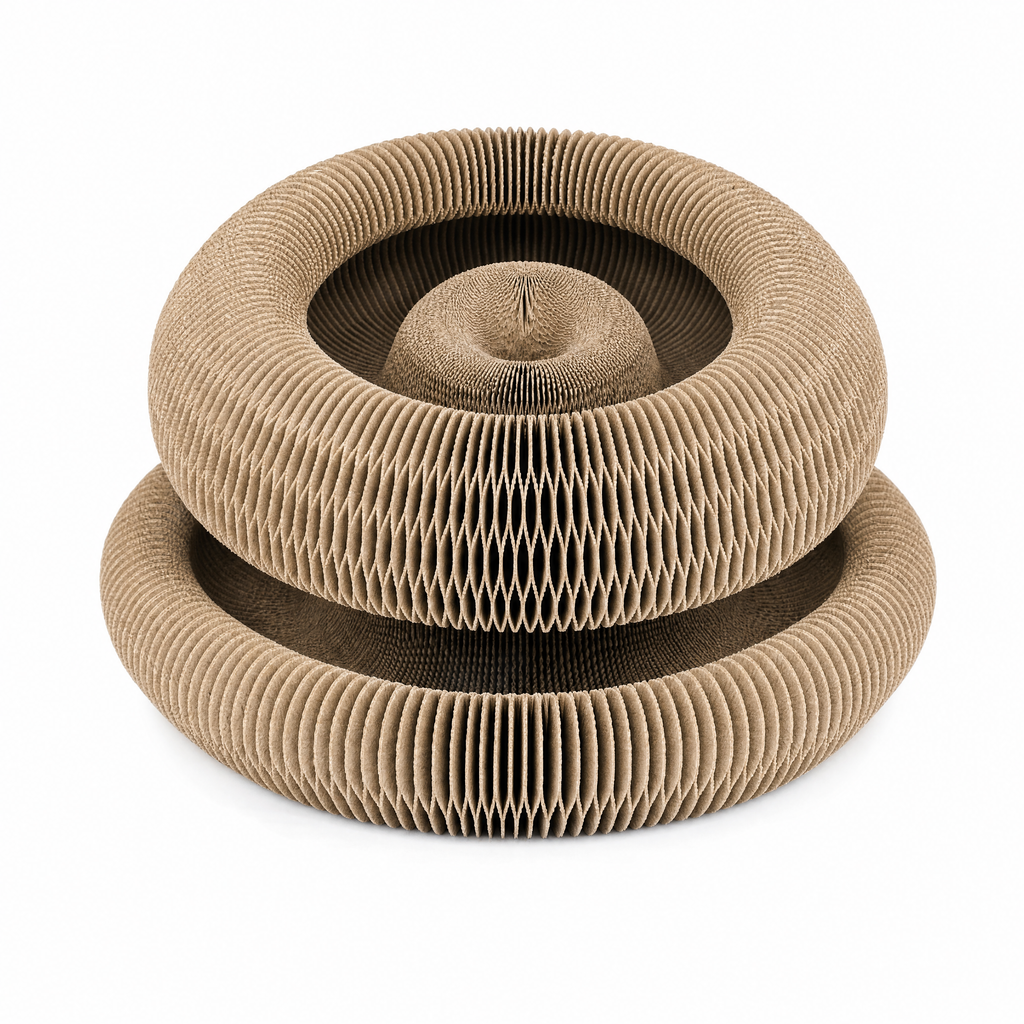 3-in-1 Foldable Magnetic Cat Scratcher Toy, Interactive Cardboard Cat Scratch Pad with Rolling Bell Ball, Expandable Cat Enrichment Toy for Kittens & Adult Cats, Furniture Protector