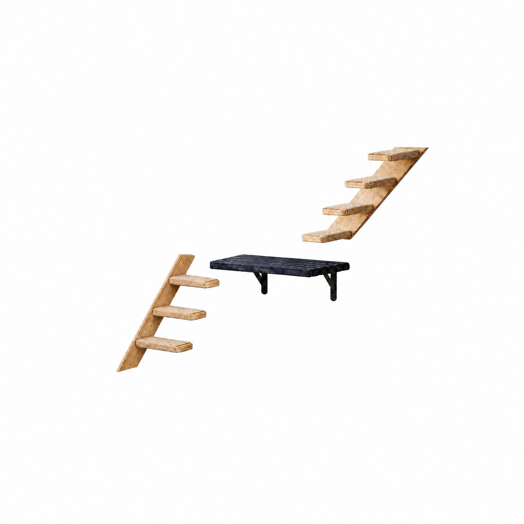 Cat Wall Shelves and Steps Set, Wall Mounted Wood Cat Climbing Stairs with Perch, Jute Wrapped Cat Ladder with 30LBS Capacity, Indoor Cat Furniture for Climbing Scratching