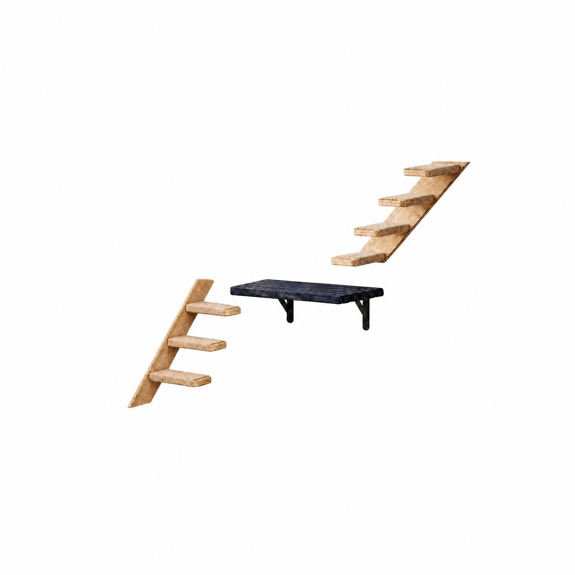 Cat Wall Shelves and Steps Set, Wall Mounted Wood Cat Climbing Stairs with Perch, Jute Wrapped Cat Ladder with 30LBS Capacity, Indoor Cat Furniture for Climbing Scratching