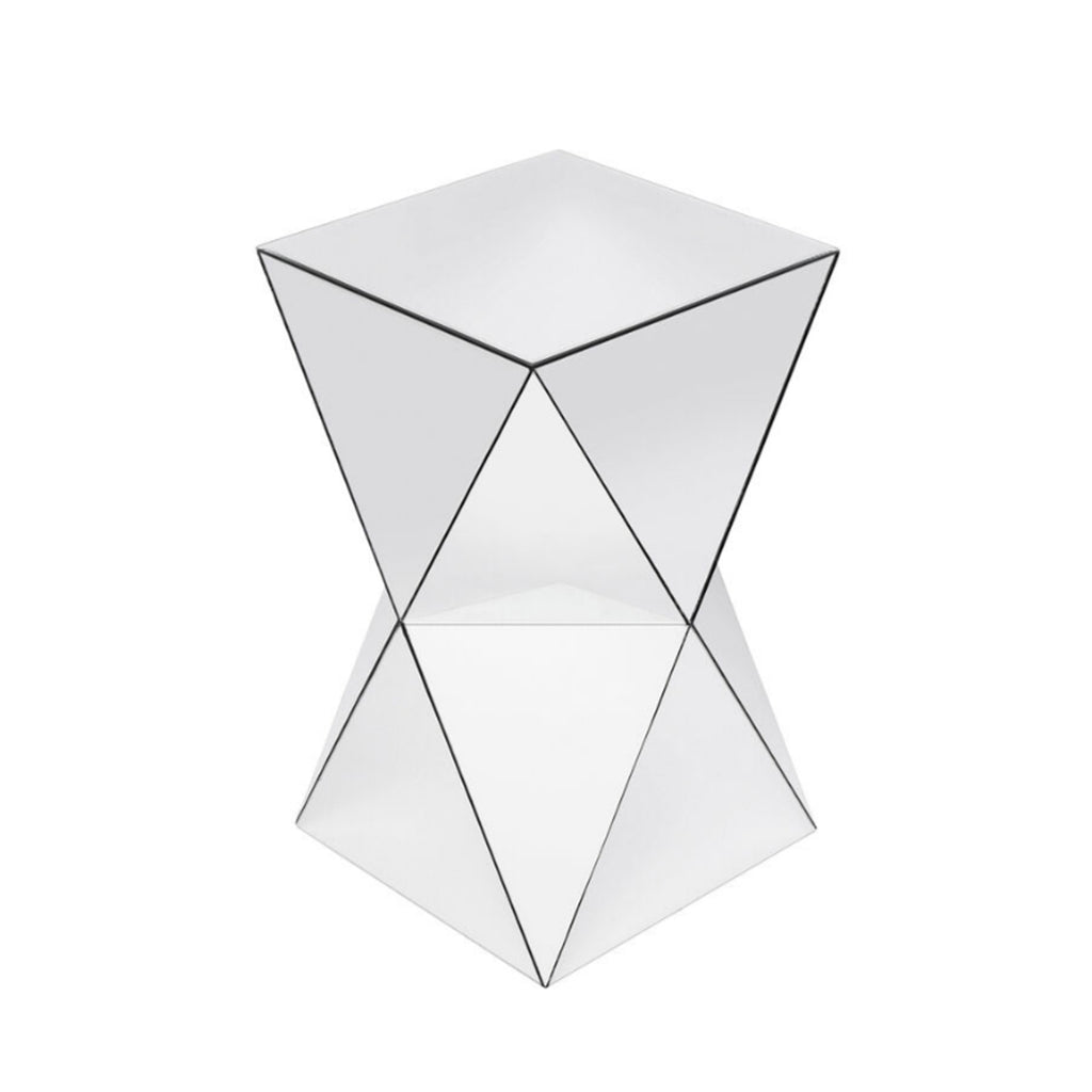 AEELLEEA 12.6 in Mirrored Geometric Side Table, Silver Square Accent End Table, Modern Nightstand for Living Room Bedroom