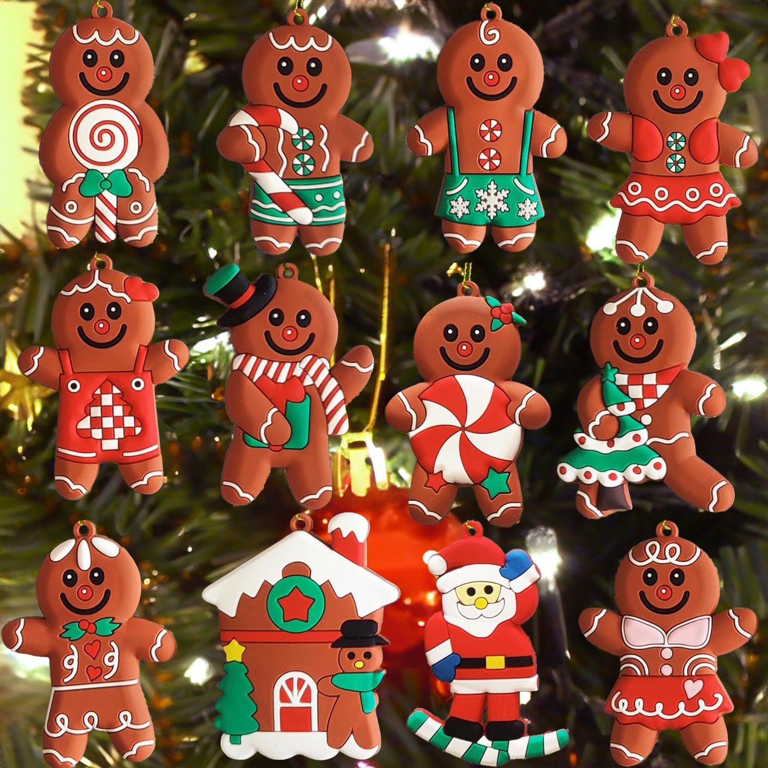 Gingerbread Man Ornament Set of 12 – Colorful, Playful Decor for Christmas Trees & Festive Displays