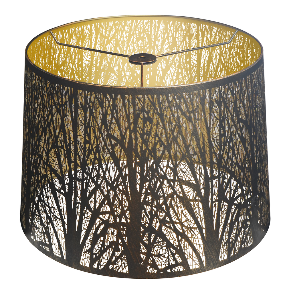 Forest Etched Lampshade – 14×16×11 Inch, Antique Bronze/Gold