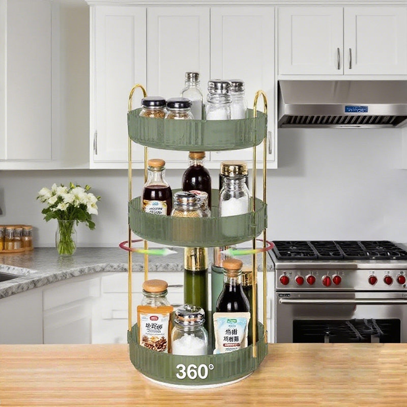 360° Rotating Perfume Organizer, 3-Tier Makeup Organizer and Storage, Large Capacity Cosmetic Holder, Bathroom Counter and Vanity Organizer, Green
