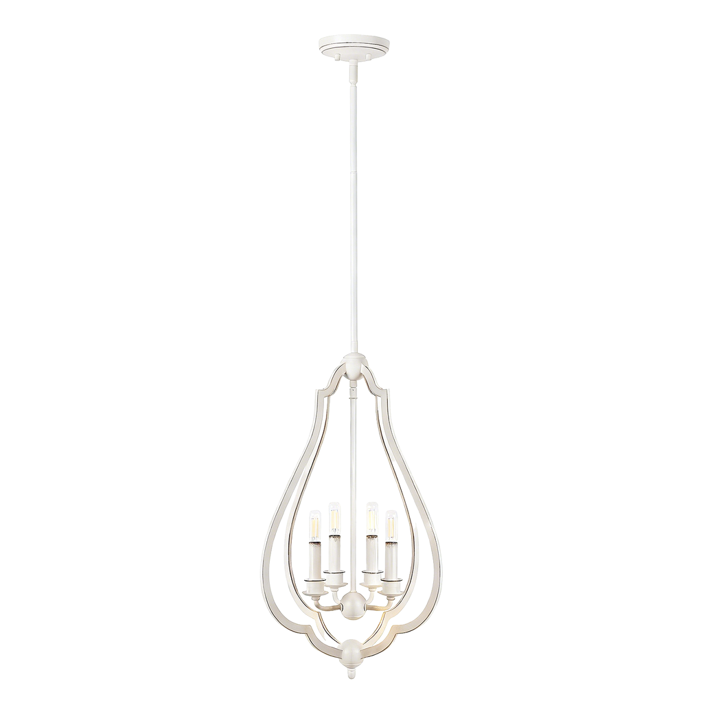 4-Light White Bud-Shaped Pendant Light - Vintage Metal French Country Style - Ideal for Kitchen Island, Farmhouse, Dining Room, Living Room, Bedroom & Foyer (Bulbs Not Included)