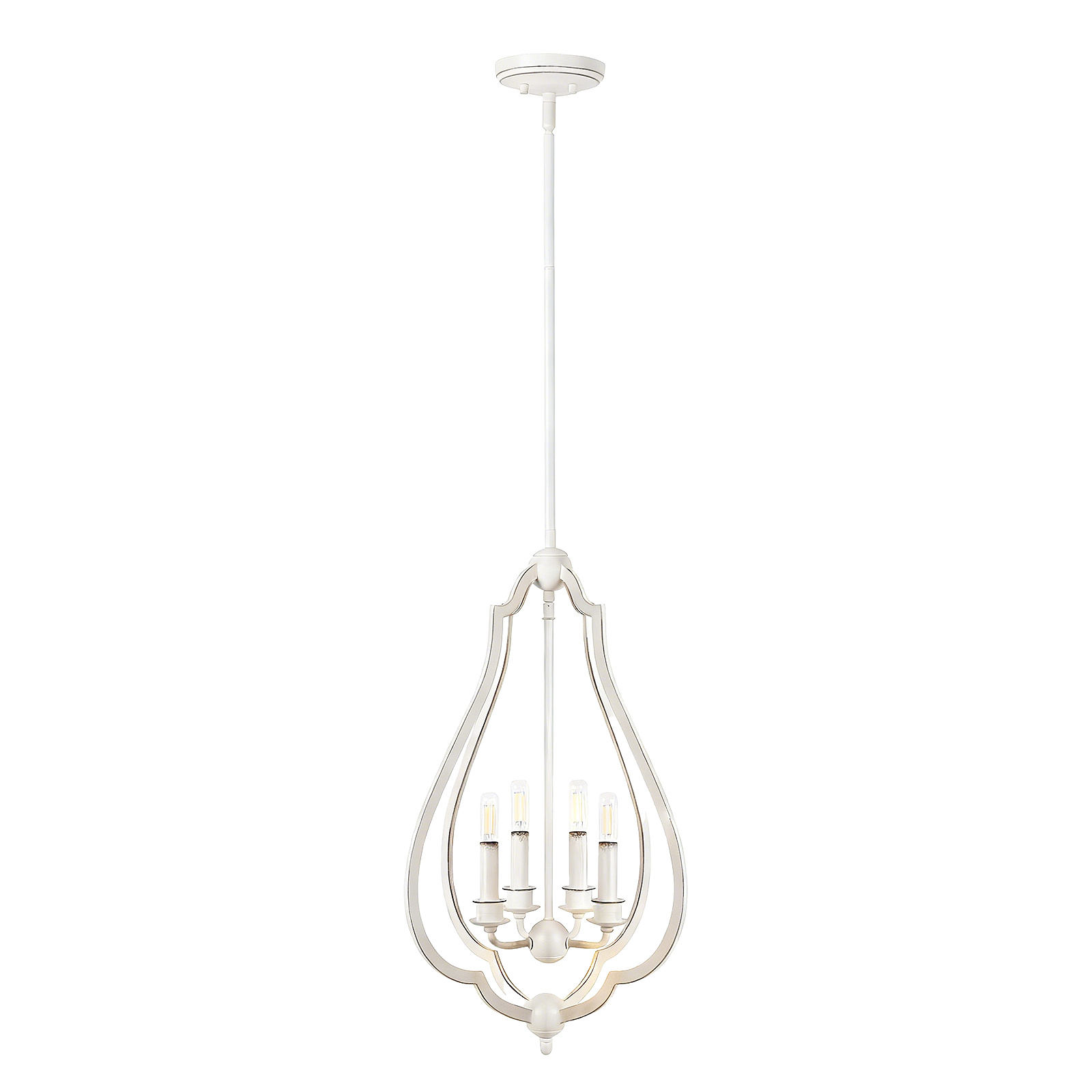 4-Light White Bud-Shaped Pendant Light - Vintage Metal French Country Style - Ideal for Kitchen Island, Farmhouse, Dining Room, Living Room, Bedroom & Foyer (Bulbs Not Included)