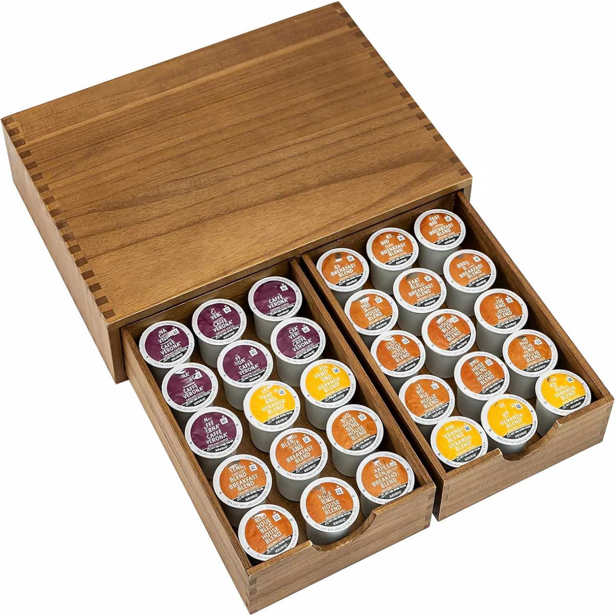 Wooden K Cup Organizer Coffee Pod Storage Box, Coffee Pods and Tea Organizer Holder, K Pod Drawer Coffee Maker Machine Stand, Kcup Drawer Organizer
