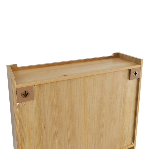 AEELLEEA Wall-Mounted Wooden Storage Cabinet with Ribbed Glass Doors, 3-Tier Shelves and Hanging Rail for Kitchen or Bathroom