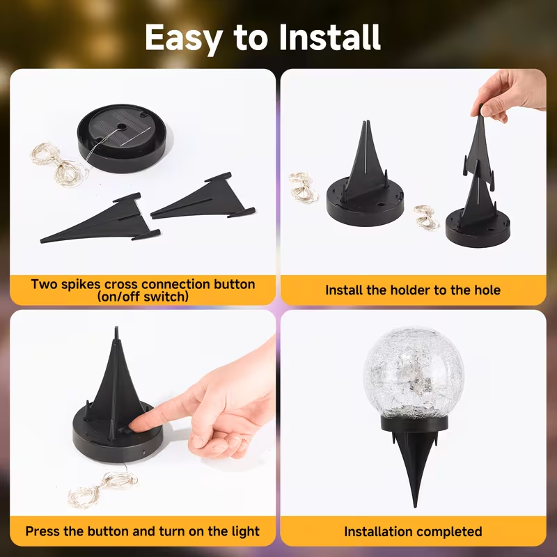 4 Pack Small Solar Globe Lights Outdoor Waterproof‑Solar Balls‑Solar Garden Lights‑Orbs for Outside Cracked Glass Ball for Lawn Patio Yard Backyard Decorations