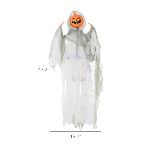 AEELLEEA 47.2" Sound Activated Hanging Pumpkin Ghost Halloween Decoration with Light-Up Eyes and Creepy Sound