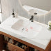 Brown Bathroom Vanity with Sink, Walnut Modern Freestanding Cabinet with White Marble Top, Doors and Drawers, Gold Legs