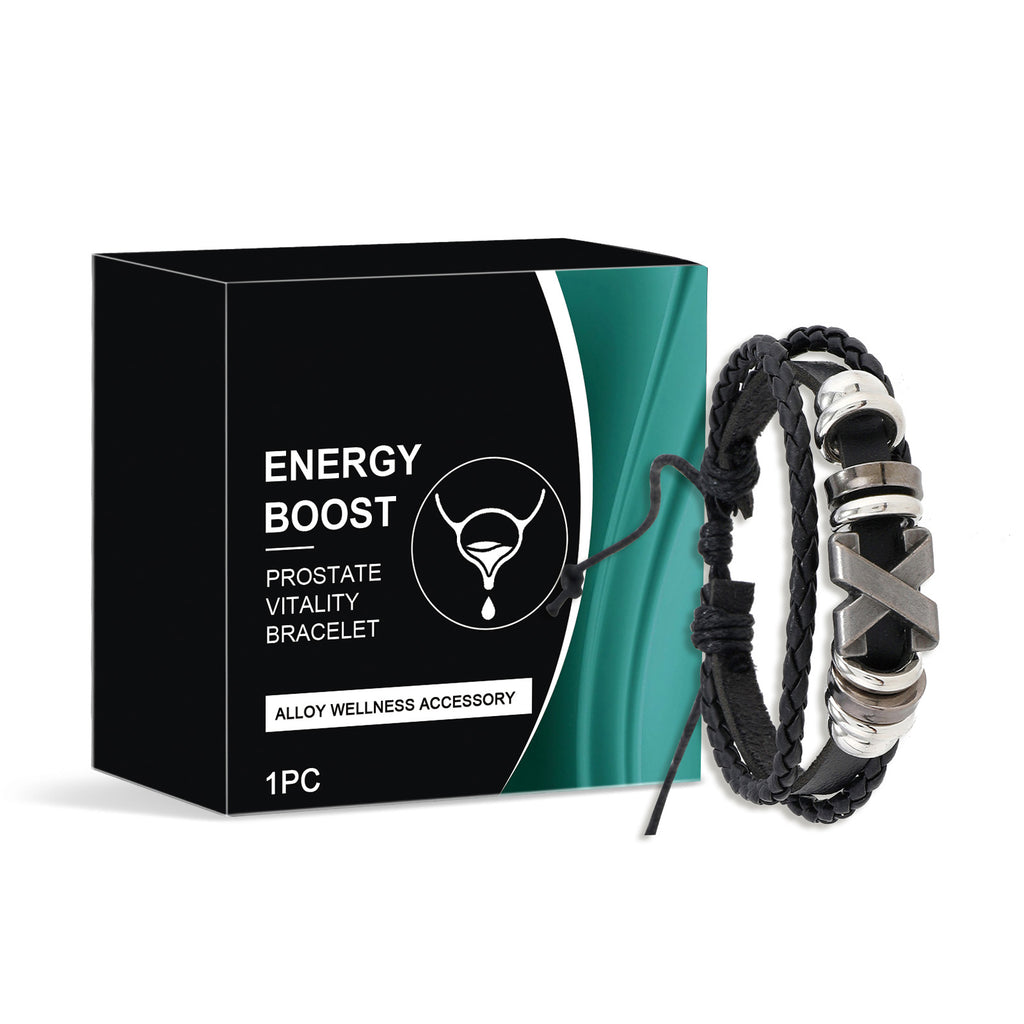 Men's Braided Adjustable Bracelet with Alloy Accent, Black and Silver Fashion Wristband