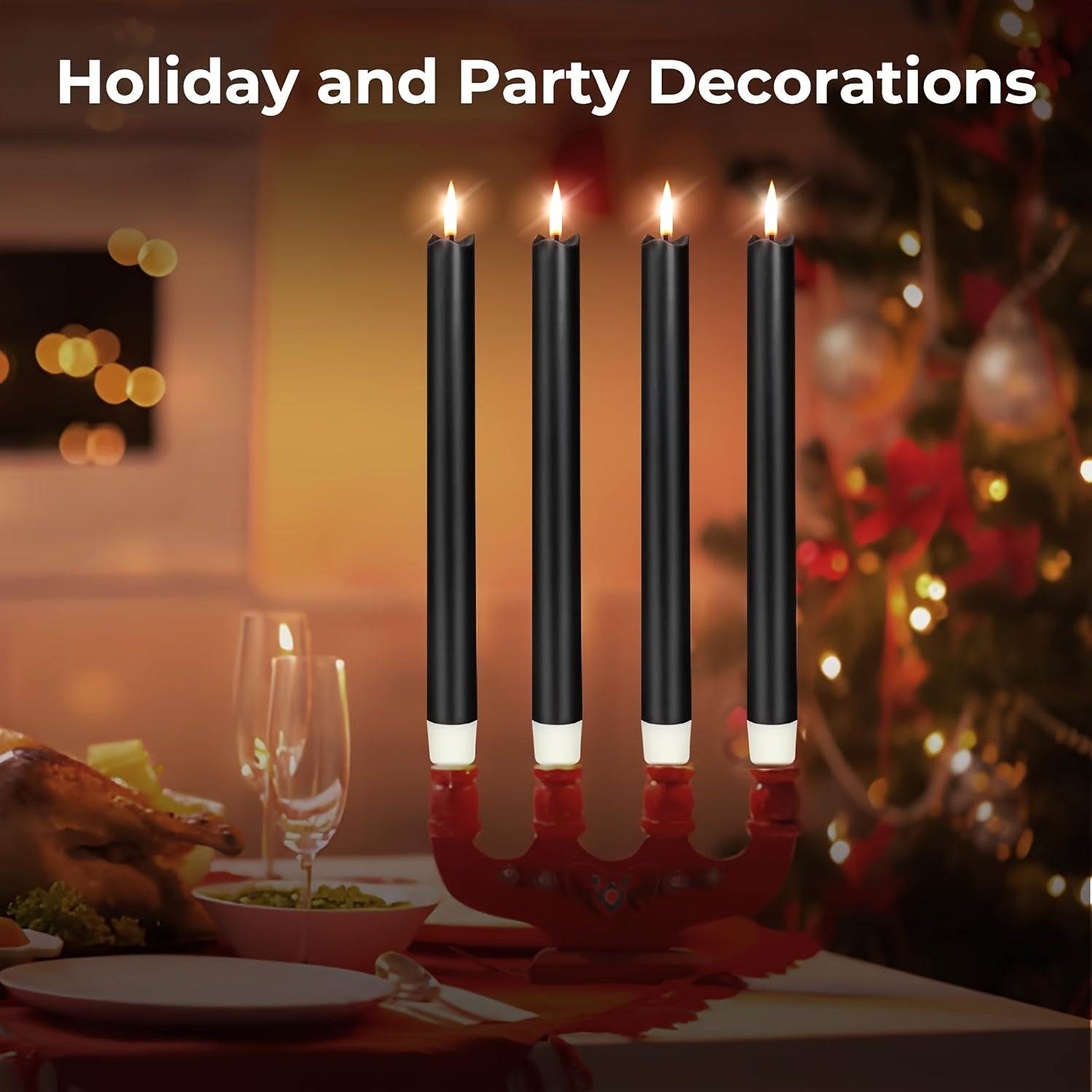 Flameless Black Taper Candles Flickering with 10-Key Remote, LED Warm 3D Wick Light Window Candles Real Wax Pack of 6, Christmas Home Wedding Decor