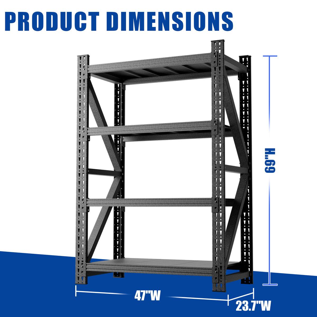 AEELLEEA Heavy Duty Adjustable Steel Garage Storage Shelving Unit, 69"H x 47"W 4-Tier Industrial Rack, 4000LBS Total Load for Warehouse & Workshop
