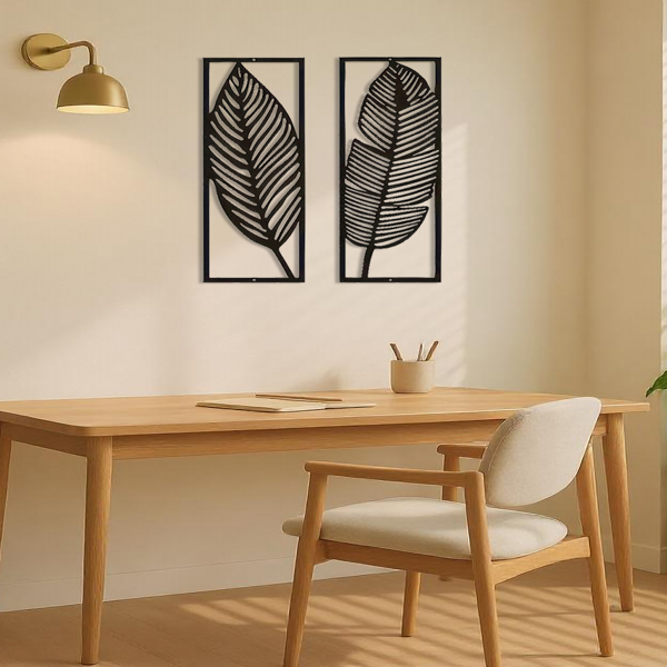 2 Pcs Black Metal Leaf Wall Art, Tropical Palm Leaf Wall Decor Hollow Out Metal Wall Sculpture for Living Room Bedroom Home Decoration