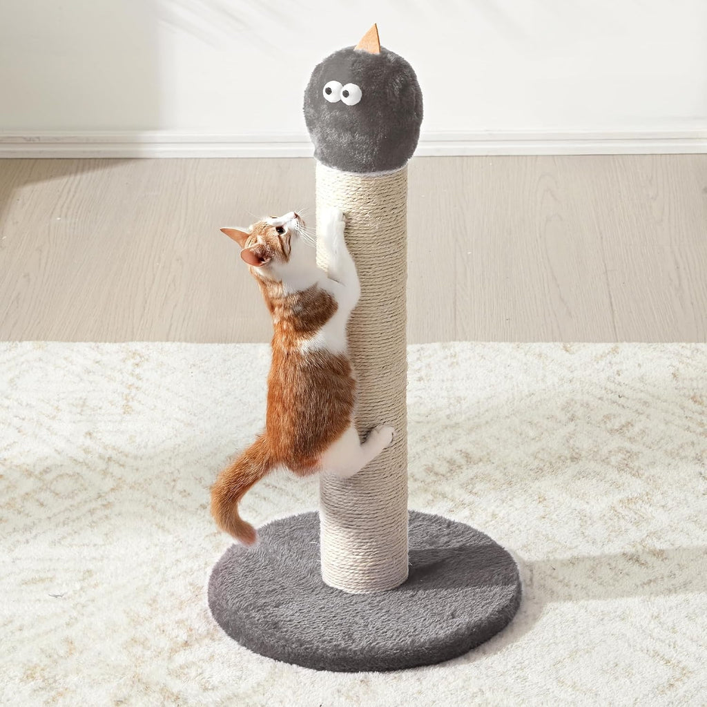 22" Cat Scratching Post, Sisal Scratcher with Interactive Hanging Toy, Monster Design for Indoor Cats, Fits Kittens & Large Cats, Grey