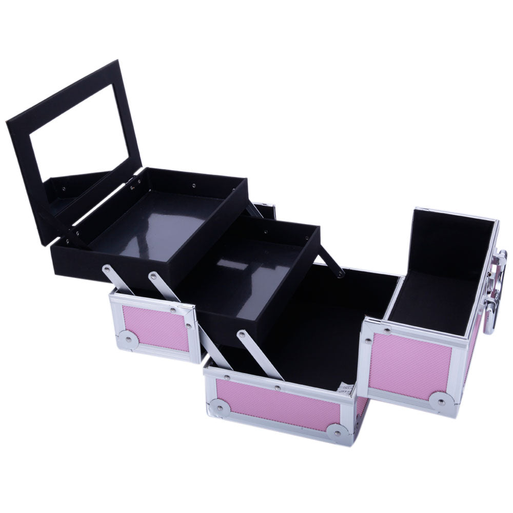 Makeup Train Case Makeup Box 9x6x6 Inch Makeup Organizer Box with Mirror, Portable Travel Cosmetic Case, Handheld Makeup Storage Carrying Bag