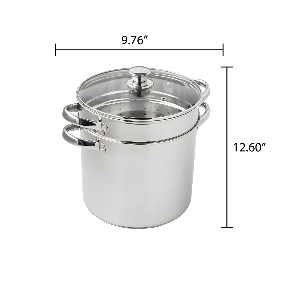 4-Piece Stainless Steel Stock Pot Set with Steamer Basket & Glass Lid, Large Capacity Pasta Pot with Stay Cool Handles for Home Cooking