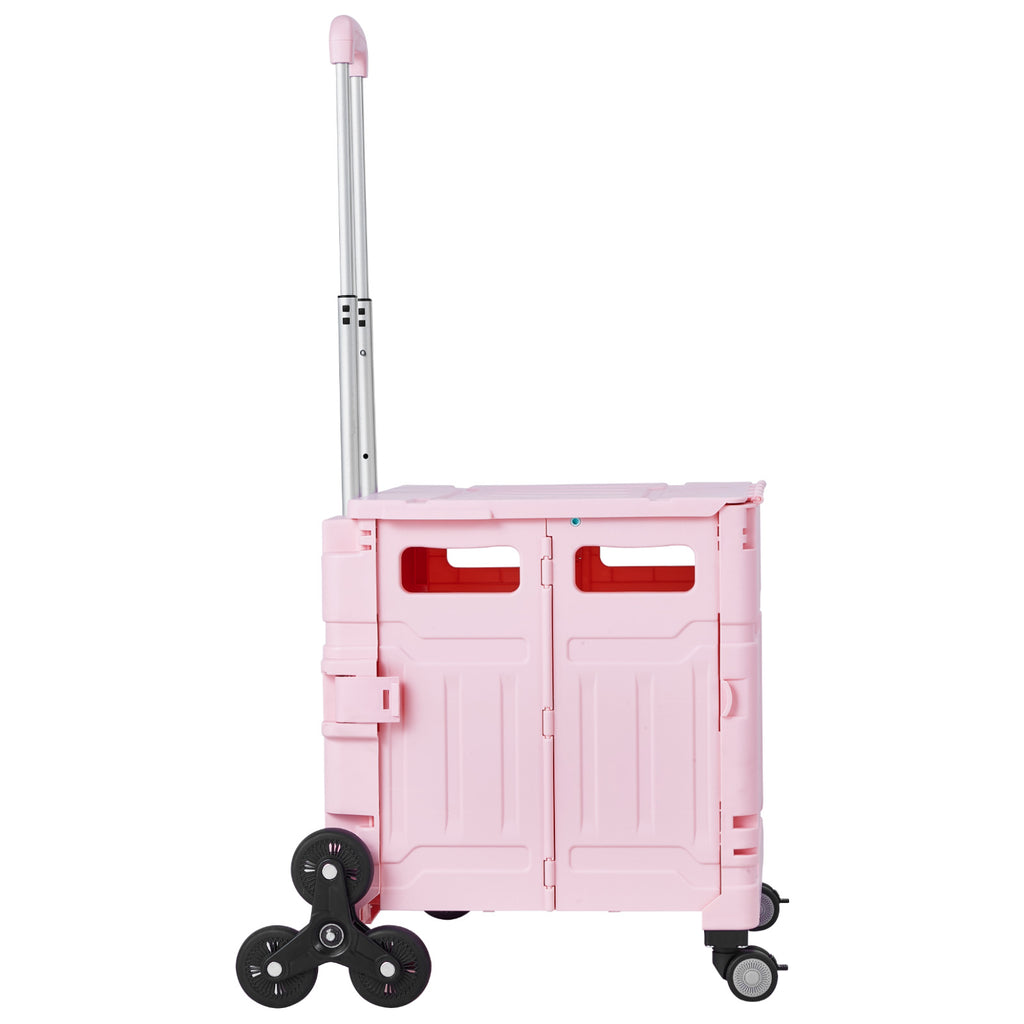 65L Foldable Stair Climbing Shopping Cart, Collapsible Rolling Crate with Wheels, Heavy Duty Grocery Cart for Shopping & Groceries
