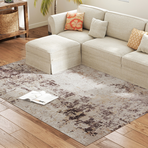 Area Rug 7x5 Ft, Abstract Distressed Pattern Carpet for Living Room, Non Slip Soft Rug with Reinforced Edge for High Traffic