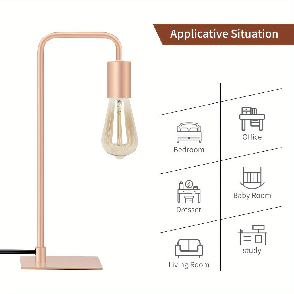Rose Gold Desk Lamp - Edison Desk Lamp - Industrial Bedside Lamp For Bedroom, Living Room, Dormitory - Small Metal Lamp For Reading, Nightstand, Dressing Table