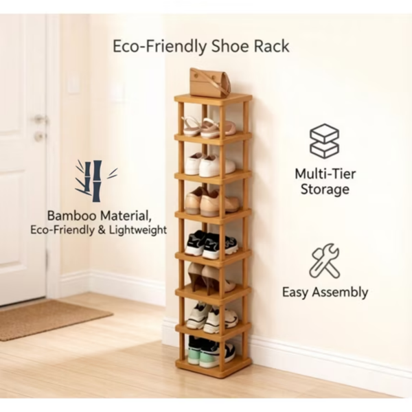 Bamboo Shoe Rack 9 Tier, Tall Natural Bamboo Shoe Shelf 51 Inch for Entryway, Eco Friendly Space Saving Vertical Storage Rack