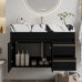 Bathroom Vanity with Marble Countertop, Black Modern Vanity Cabinet with Gold Handles, Ceramic Sink Vanity with Drawers for Bathroom