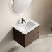 Wall Mount Floating Bathroom Vanity with Sink, Modern Dark Walnut Floating Cabinet with White Integrated Sink, Double Drawers