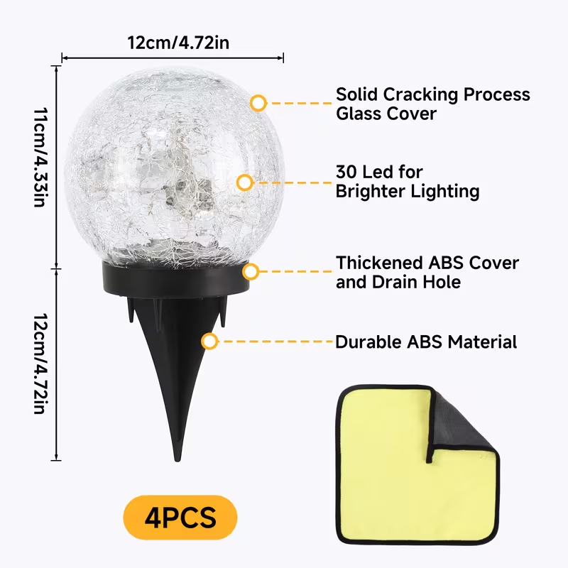 4 Pack Small Solar Globe Lights Outdoor Waterproof‑Solar Balls‑Solar Garden Lights‑Orbs for Outside Cracked Glass Ball for Lawn Patio Yard Backyard Decorations