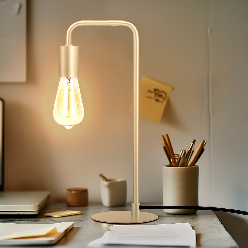 French Gold Desk Lamp - Edison Desk Lamp - Industrial Bedside Lamp For Bedroom, Living Room, Dormitory - Small Metal Lamp For Reading, Nightstand, Dressing Table
