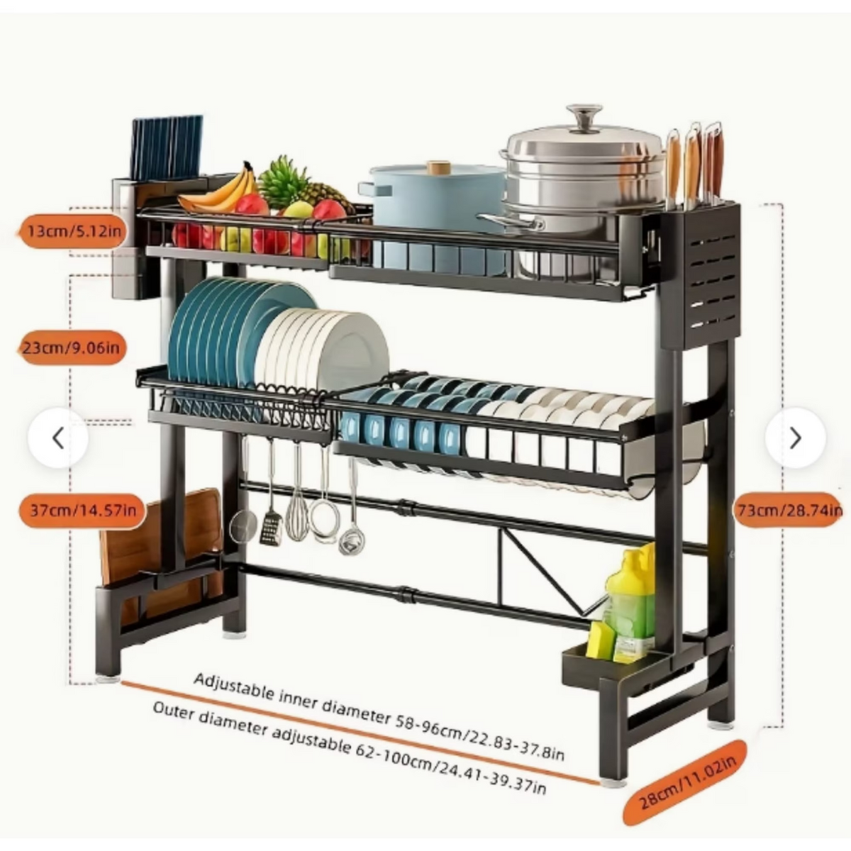AEELLEEA-Over The Sink Dish Drying Rack, Telescopic 2 Tier Large Capacity Dish Rack, Kitchen Counter Storage Shelf for Plates Bowls Pots
