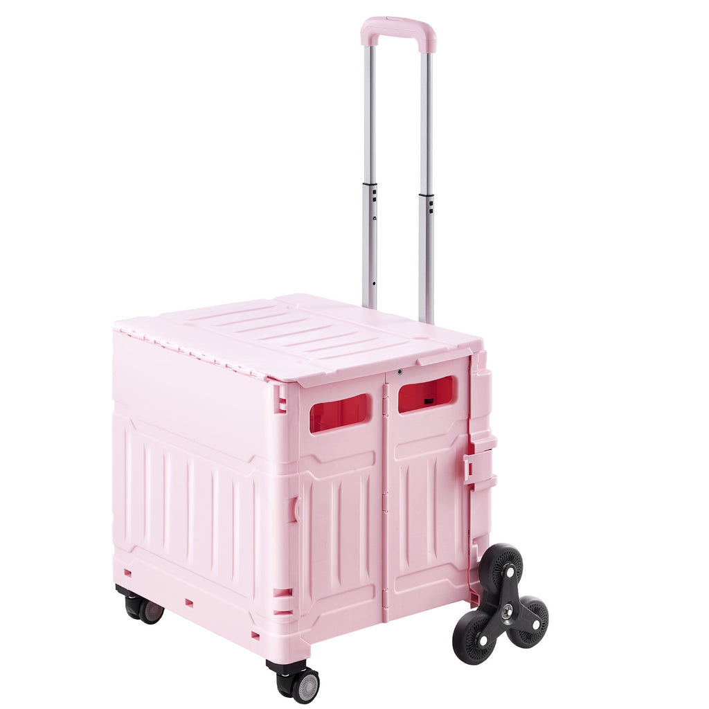 65L Foldable Stair Climbing Shopping Cart, Collapsible Rolling Crate with Wheels, Heavy Duty Grocery Cart for Shopping & Groceries