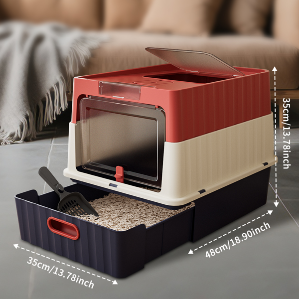 AEELLEEA Enclosed Cat Litter Box with Pull-Out Drawer, Front Flap Door and Odor Control Lid, 18.9 x 13.78 x 13.78 in