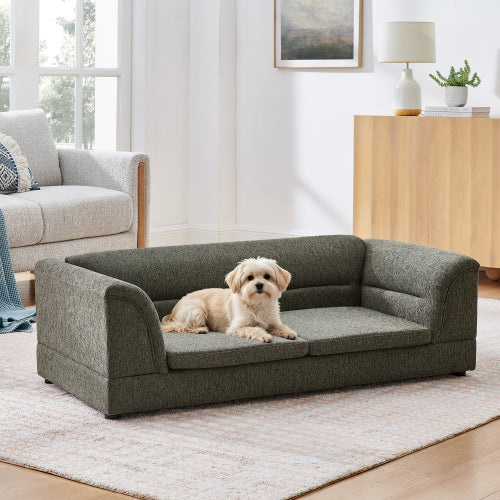 AEELLEEA Jumbo Dog Sofa Bed, Dark Gray Upholstered Pet Couch with Bolster Sides for Large Dogs