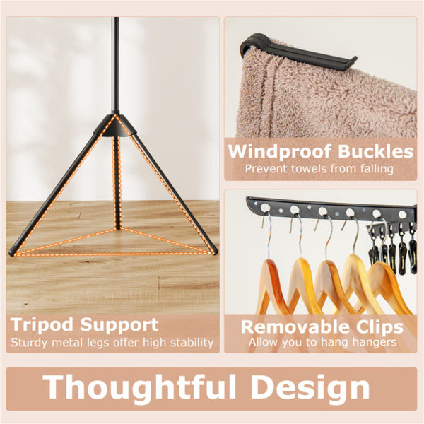 3‑Tier Foldable Tripod Clothes Drying Rack, Space‑Saving Laundry Dryer with 24 Clips & 32 Drying Rods, 70 Inch