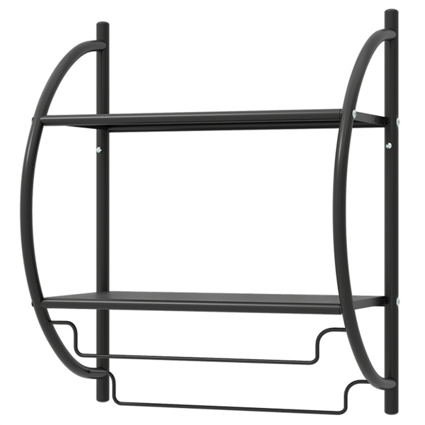 Rustproof Black Wall Mounted Bathroom Storage Shelves, Over Toilet Organizer with 2 Open Shelves and Hanging Bars for Towels Toiletries