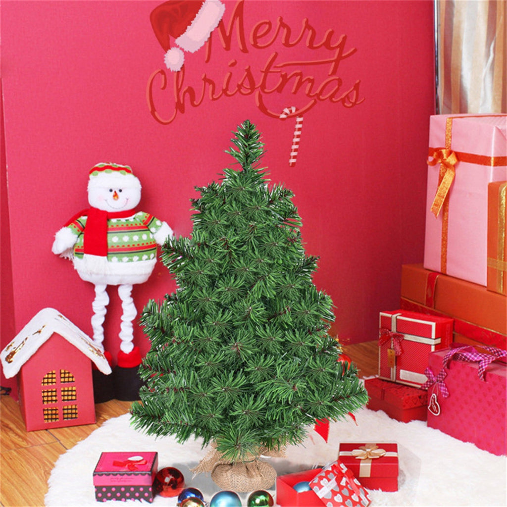 AEELLEEA- 2ft Unlit Artificial Green Mini Christmas Tree, Full PVC Foliage, Cement Base with Linen Cover, Easy Assembly