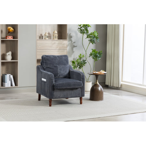 AEELLEEA Mid Century Corduroy Accent Chair, Armchair with Solid Wood Legs & Side Pocket