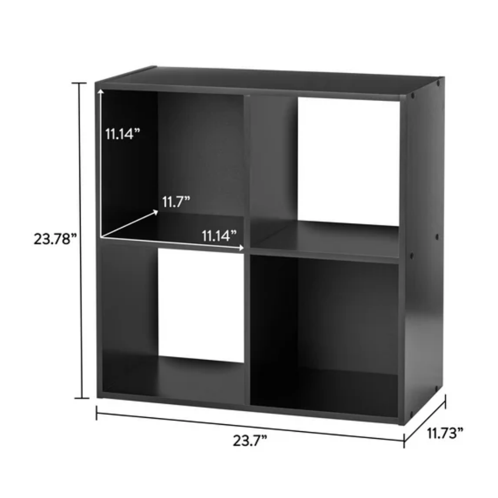 AEELLEEA 4 Cube Storage Organizer, Black Open Cubby Bookshelf, 23.7"×23.78"×11.73" Modular Storage Shelving Unit for Bedroom, Living Room & Office, Multipurpose Display Cabinet
