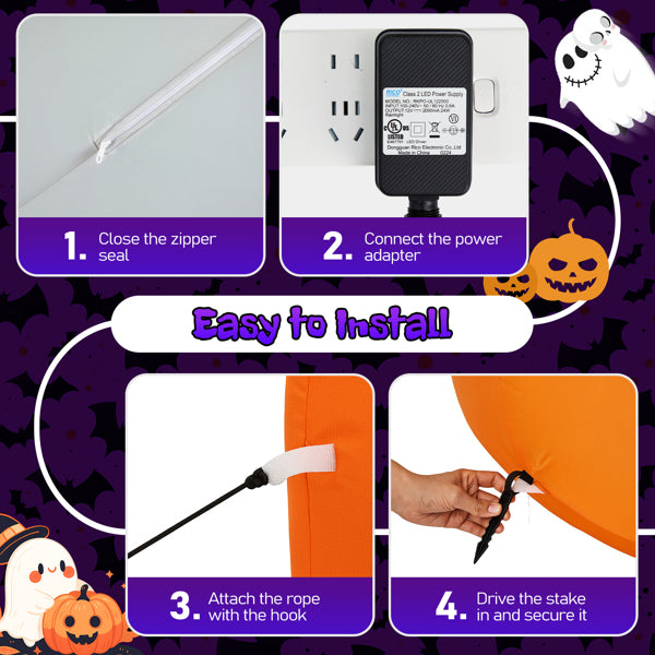 8FT Inflatable Halloween Yard Decor, Row of Hats Pumpkins & White Ghost with 5 LED Lights, Festive Outdoor Prop for Trick or Treat Season